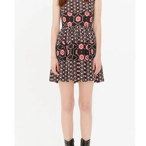Sandro Paris Women’s Red Black Honeycomb Sleeveless Silk Mini Dress Sz 1